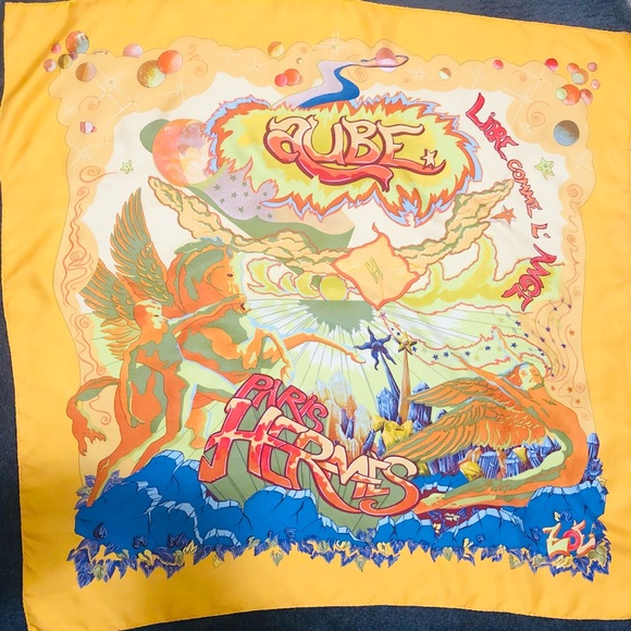 Hermes Scarf . ‘Aube-Libre Comme L'Ange’ . Dawn as Free as Angel. Zoe Pauwels. - Picture 9 of 16